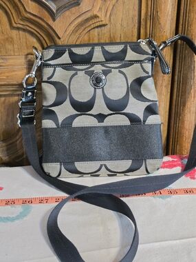 Coach Black and Khaki Signature Crossbody Pouch
